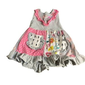 Boutique gray pink polka dot ruffle patchwork sleeveless girls dress SIZE 3T